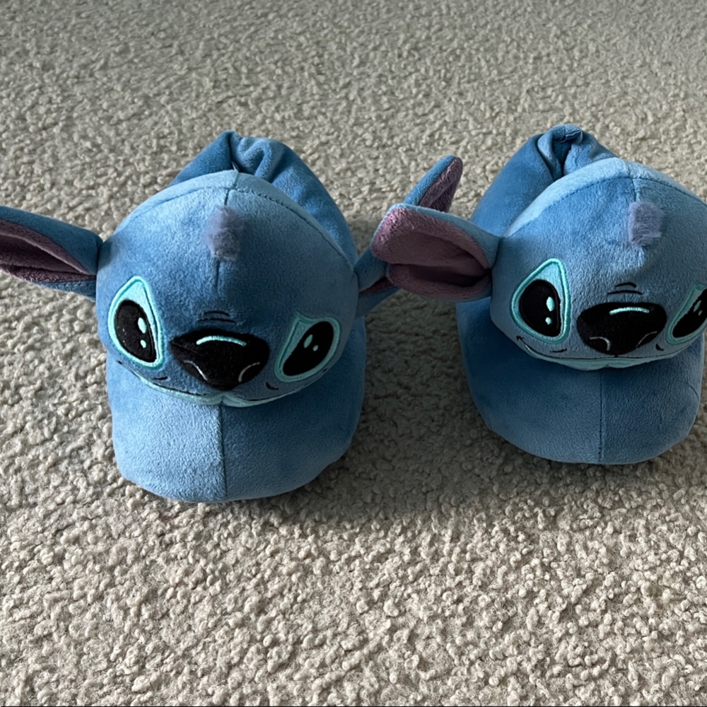 Toddler 12/13 Blue Stitch Plush Slippers